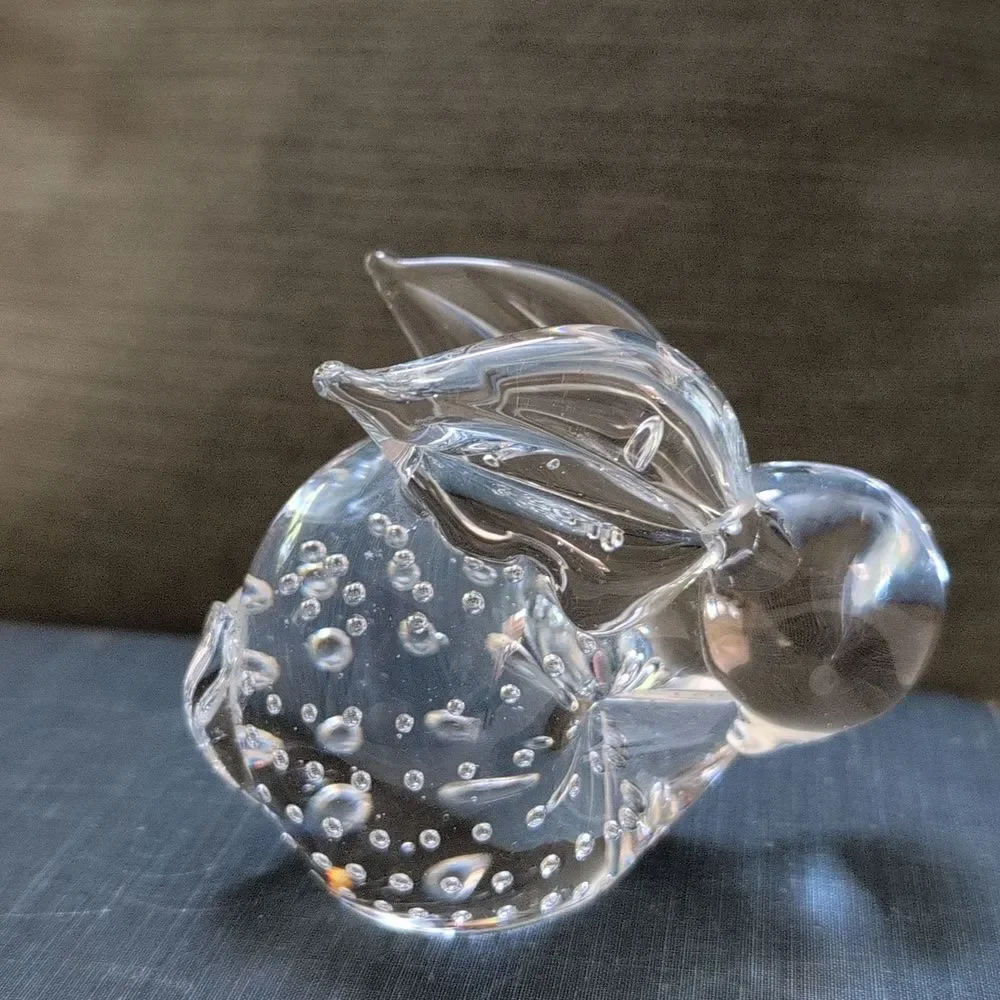 Art Glass Crystal Bunny Rabbit Figurine Paperweight With Controlled Bubbles
